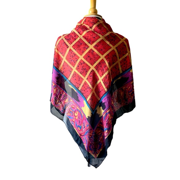 Vintage Gillian Maximalism Jewel tone Paisley Large Square Silk Scarf - Picture 5 of 8